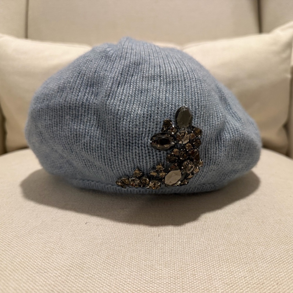 Portolano Light Blue Beret with Gem Embellishment